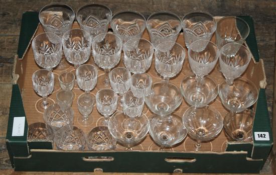 Qty cut glass wine glasses and others